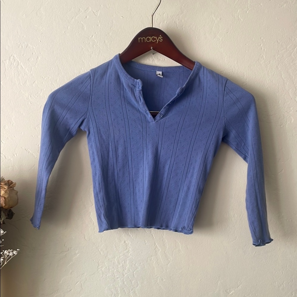 Blue Long Sleeve Crop Top